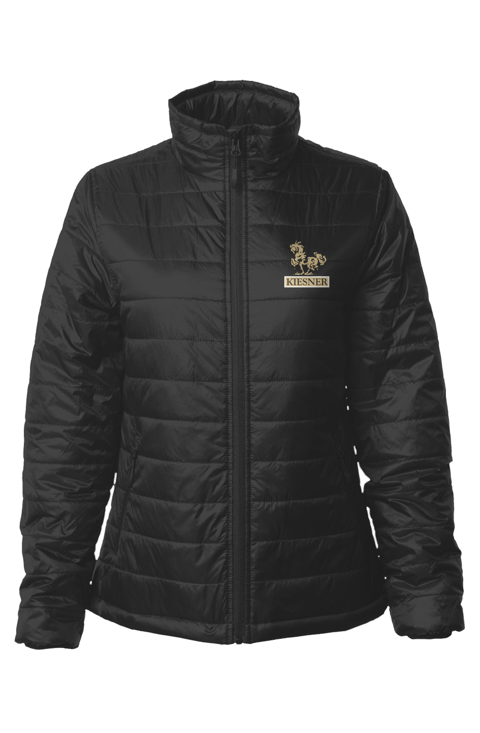 Embroidered Womens Puffer Jacket - Metallic Gold Thread