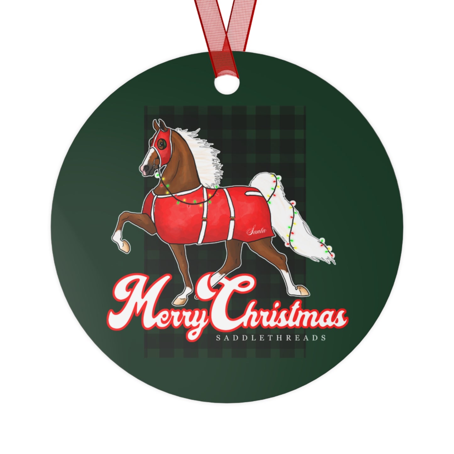 Santa's Horse Metal Ornament