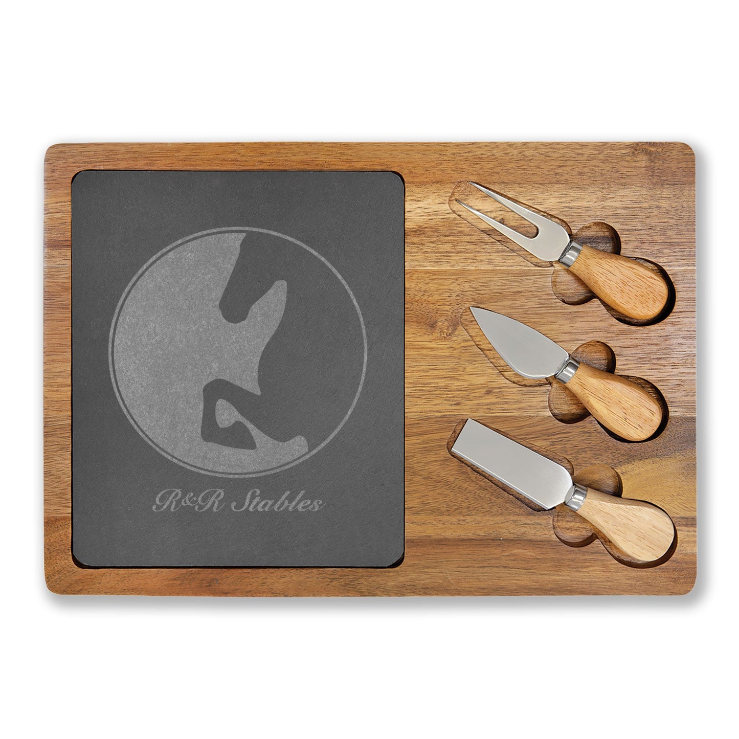 4 options - Engraved Acacia Wood & Slate Serving Board