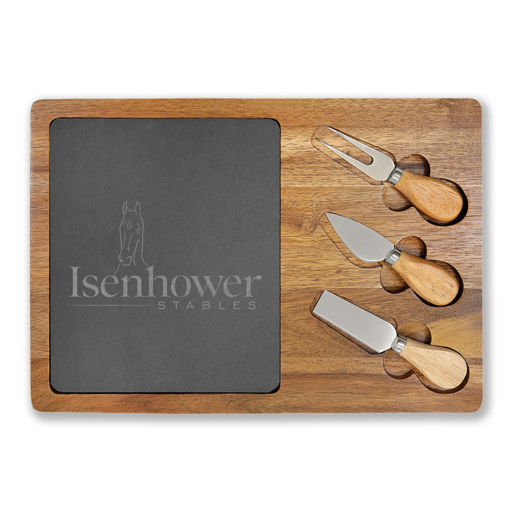 4 sizes - Engraved Acacia Wood & Slate Serving Board