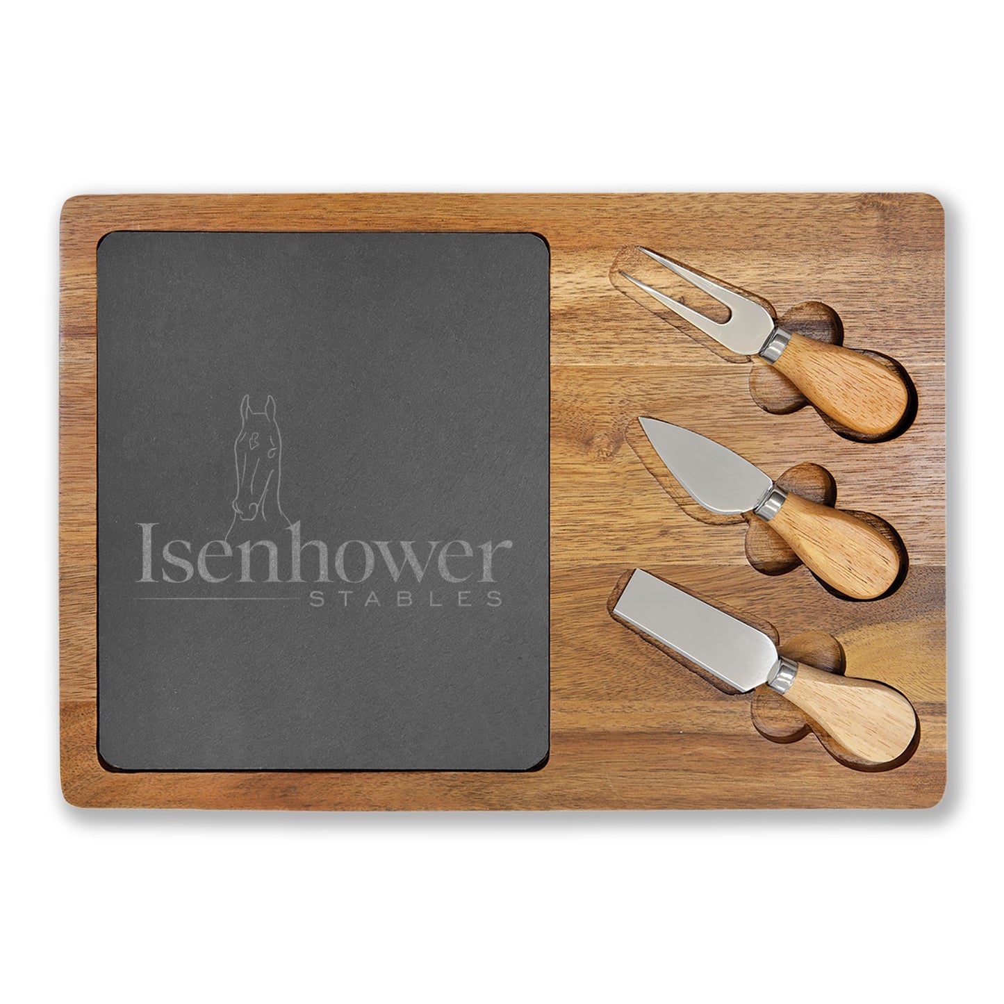 4 sizes - Engraved Acacia Wood & Slate Serving Board