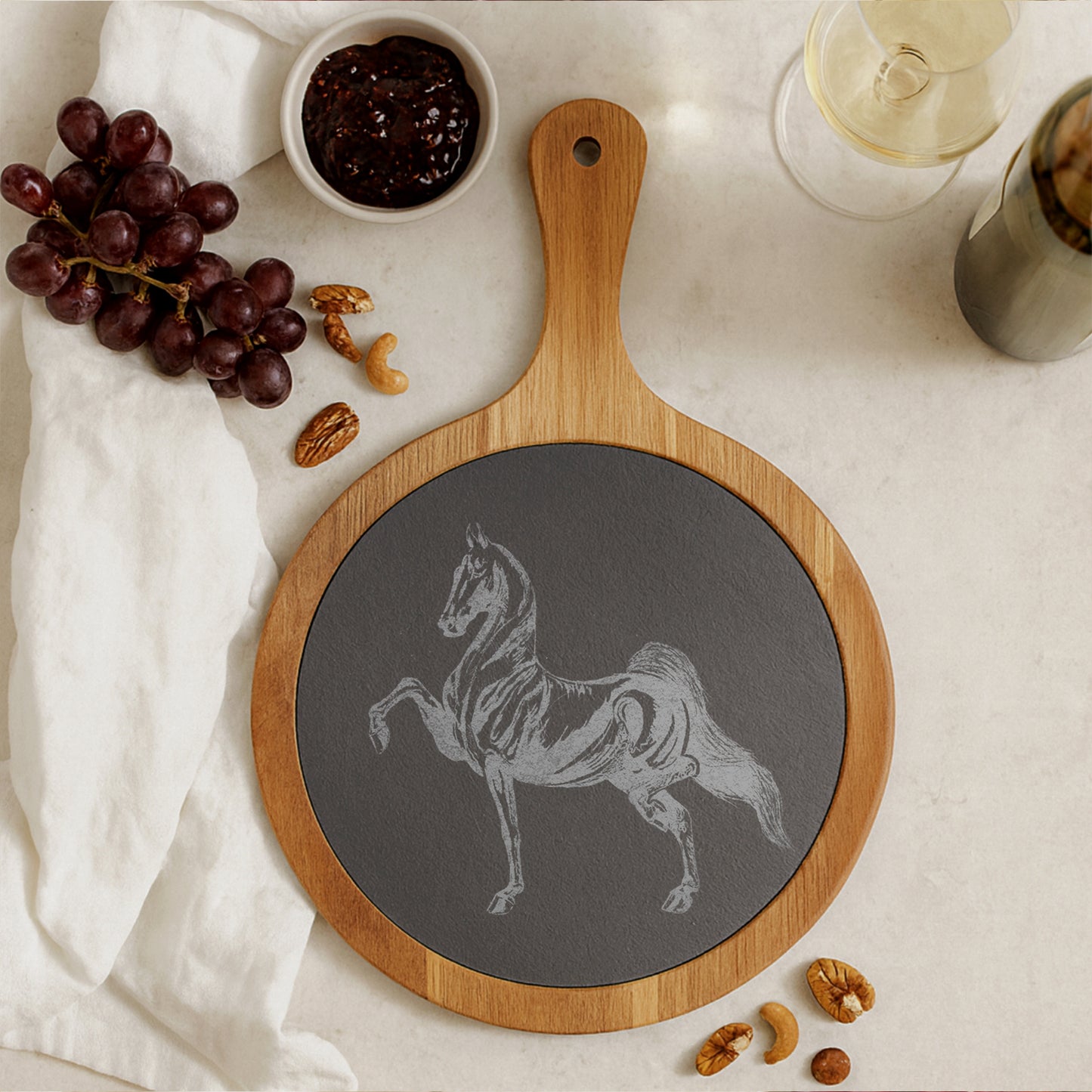 Engraved Acacia Wood & Slate Serving Board