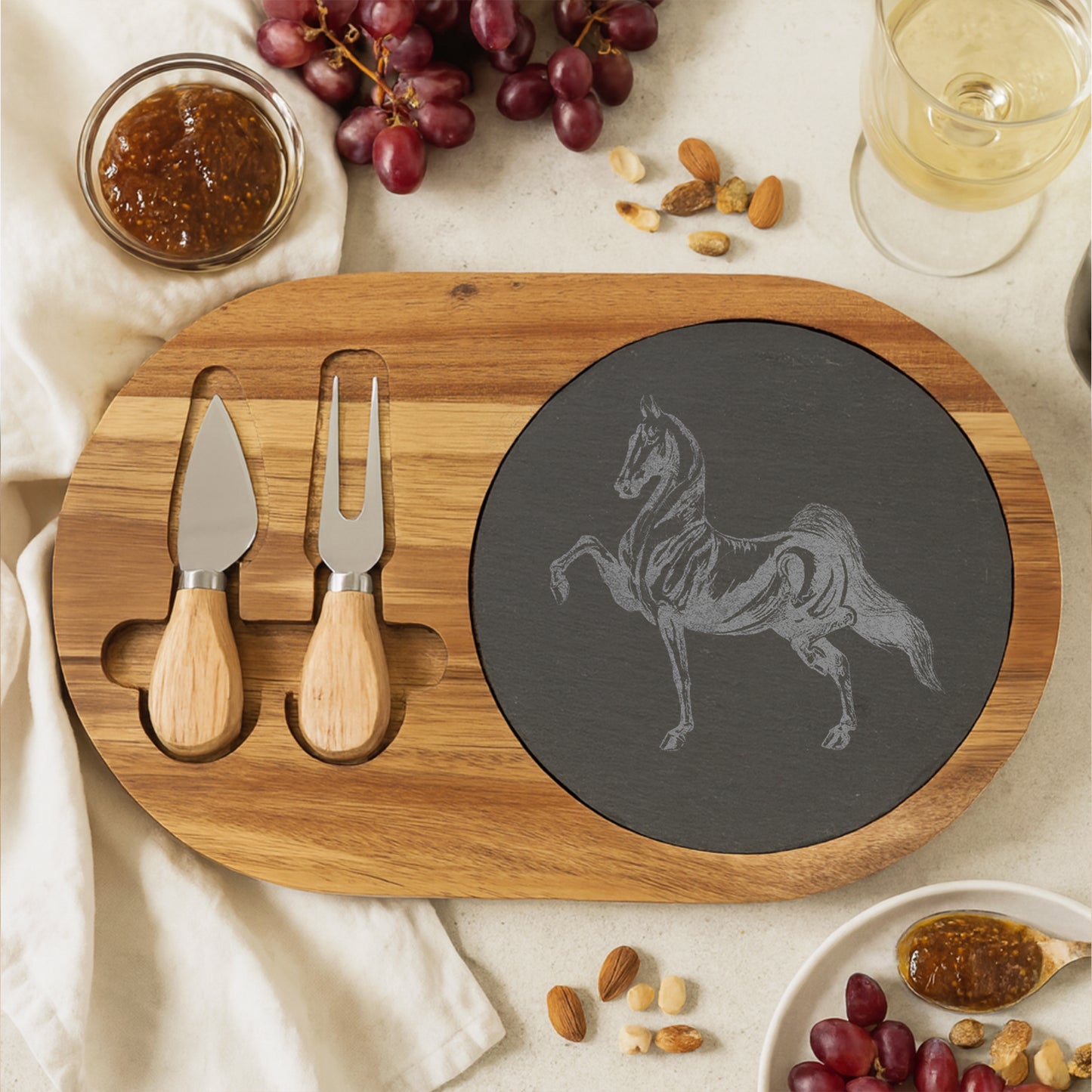 Engraved Acacia Wood & Slate Serving Board