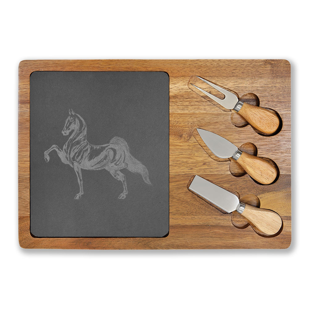 Engraved Acacia Wood & Slate Serving Board