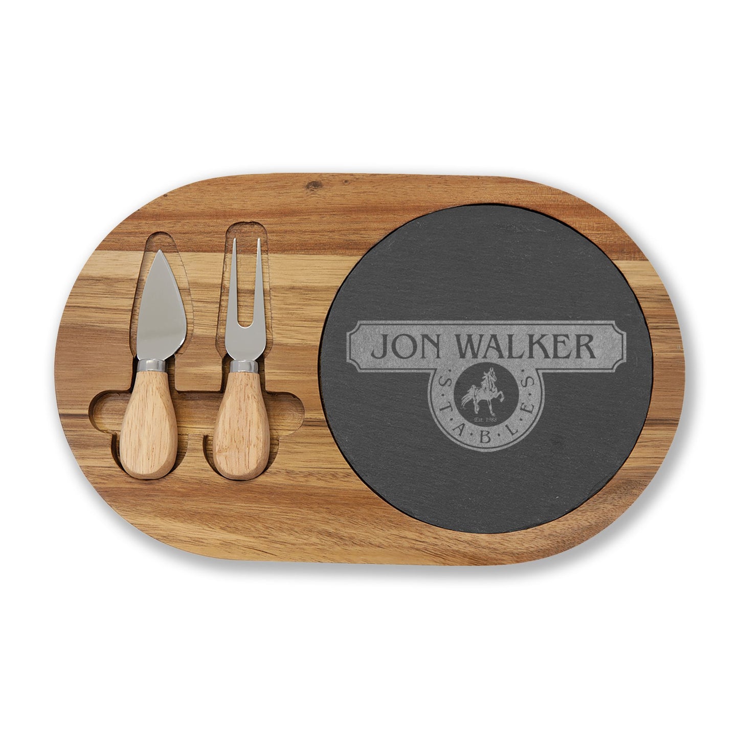 4 options - Engraved Acacia Wood & Slate Serving Board
