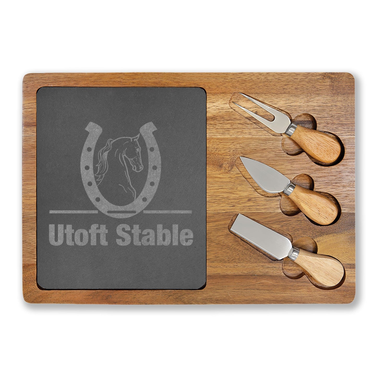 4 options - Engraved Acacia Wood & Slate Serving Board
