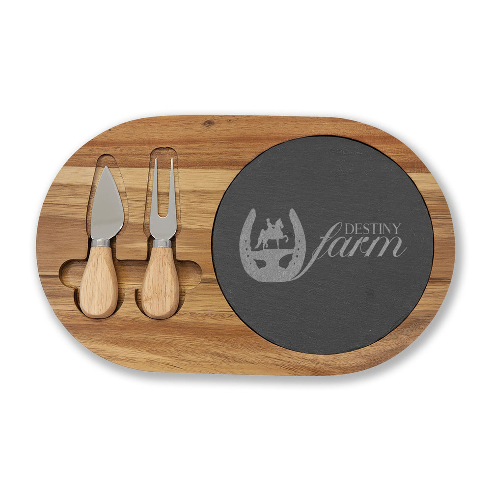 4 sizes - Engraved Acacia Wood & Slate Serving Board