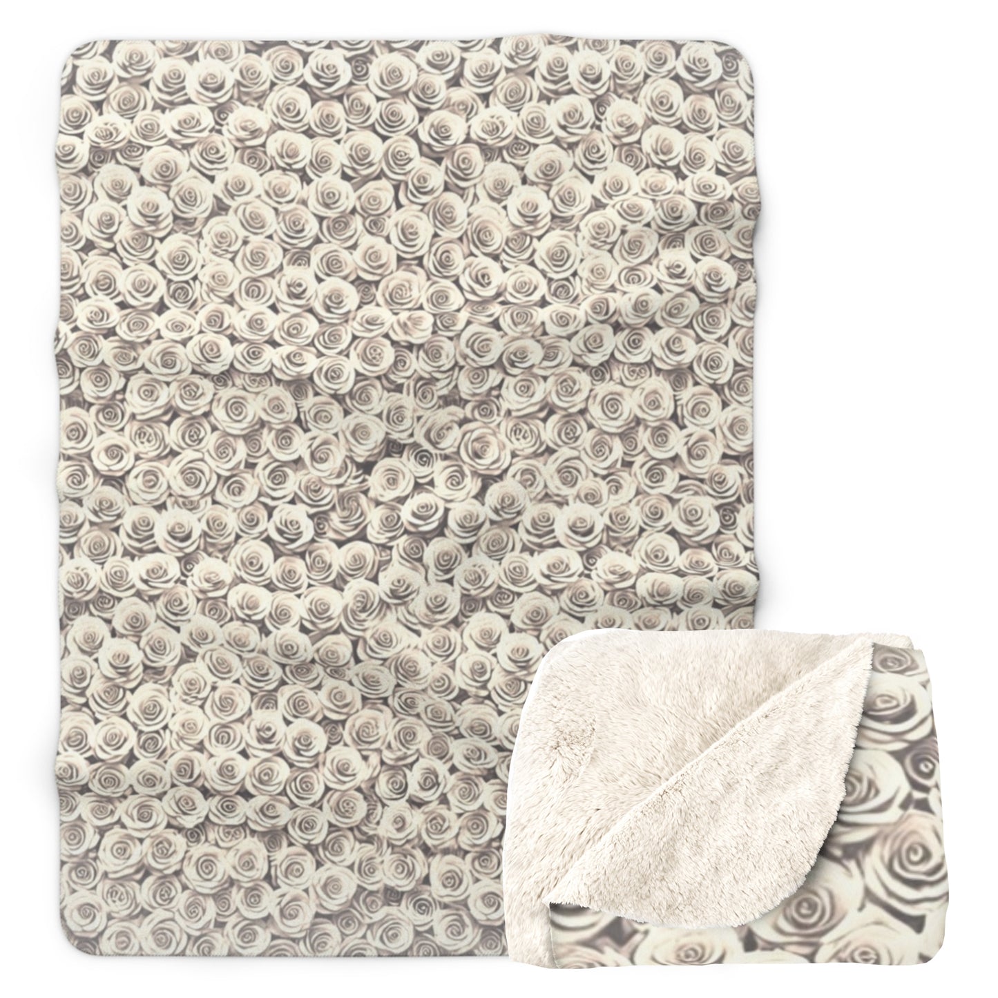 White "Blanket of Roses" - Sherpa Fleece